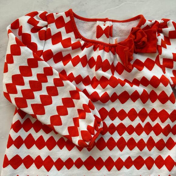 Gymboree 2t Girls Dress Long Sleeve Mod Geometric print w/Bow red white cotton - Picture 2 of 8